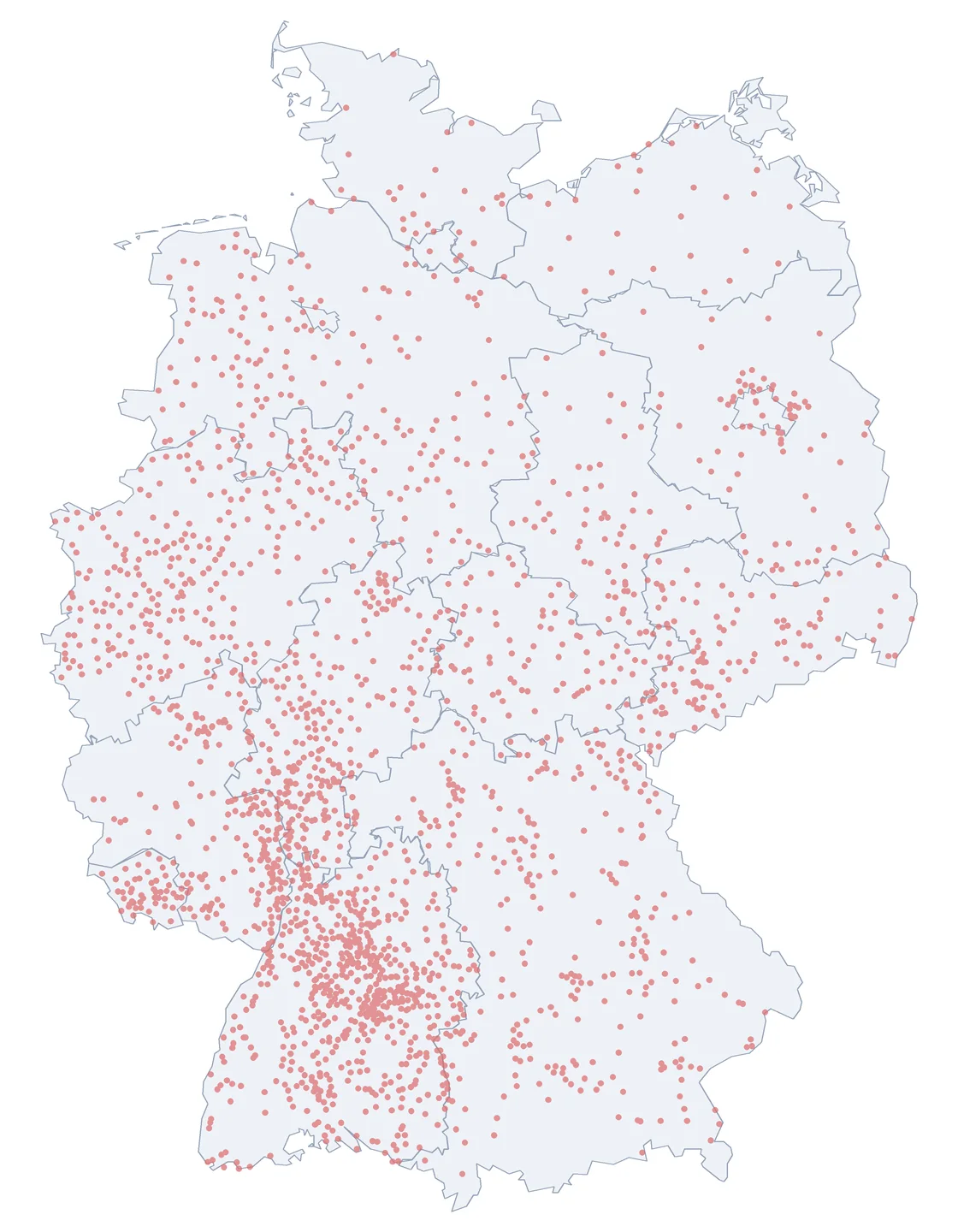 Karte vergrößern Karte: Verteilung der Schillerstraße in Deutschland