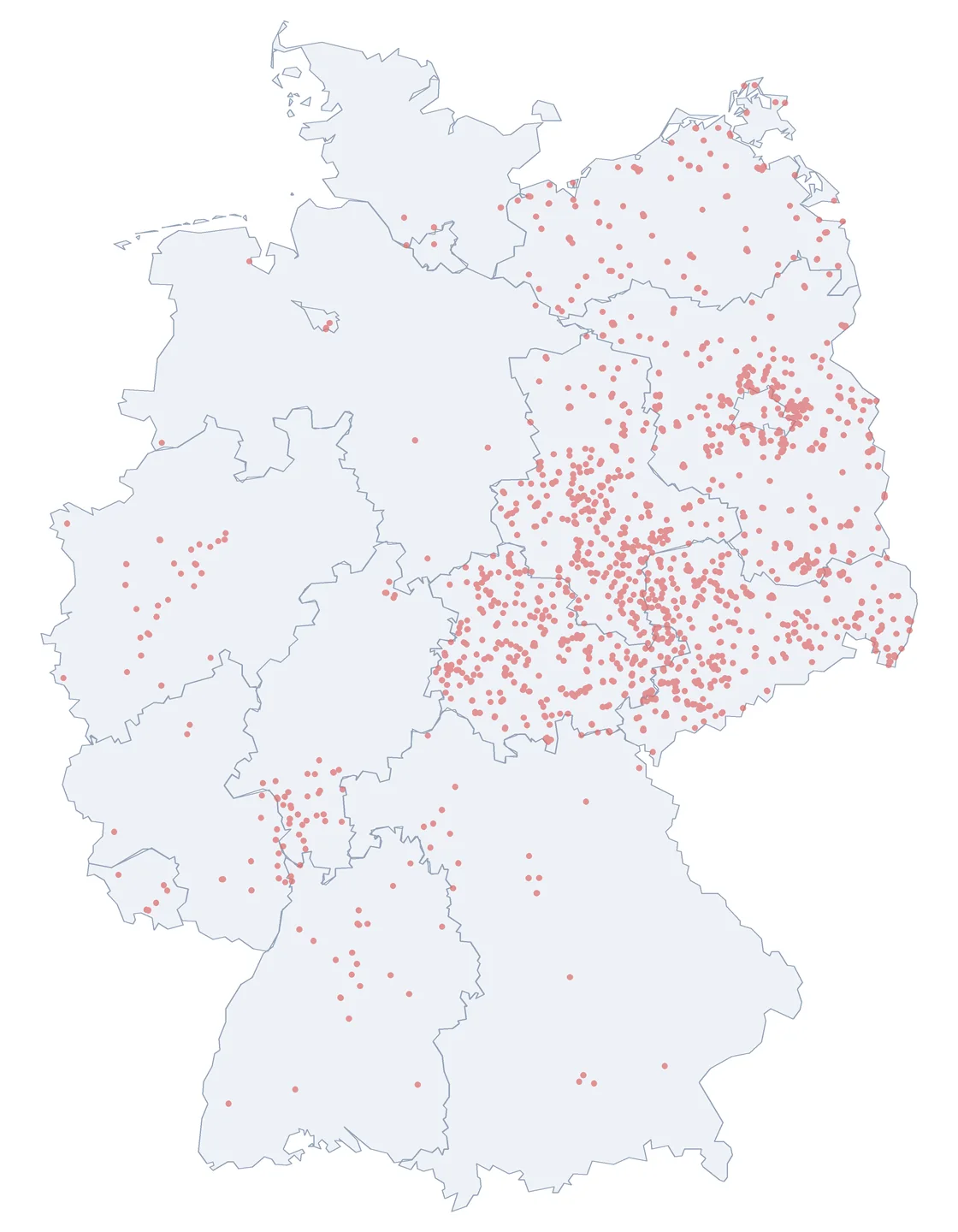 Karte vergrößern Karte: Straßennamen der Arbeiterbewegung in Deutschland