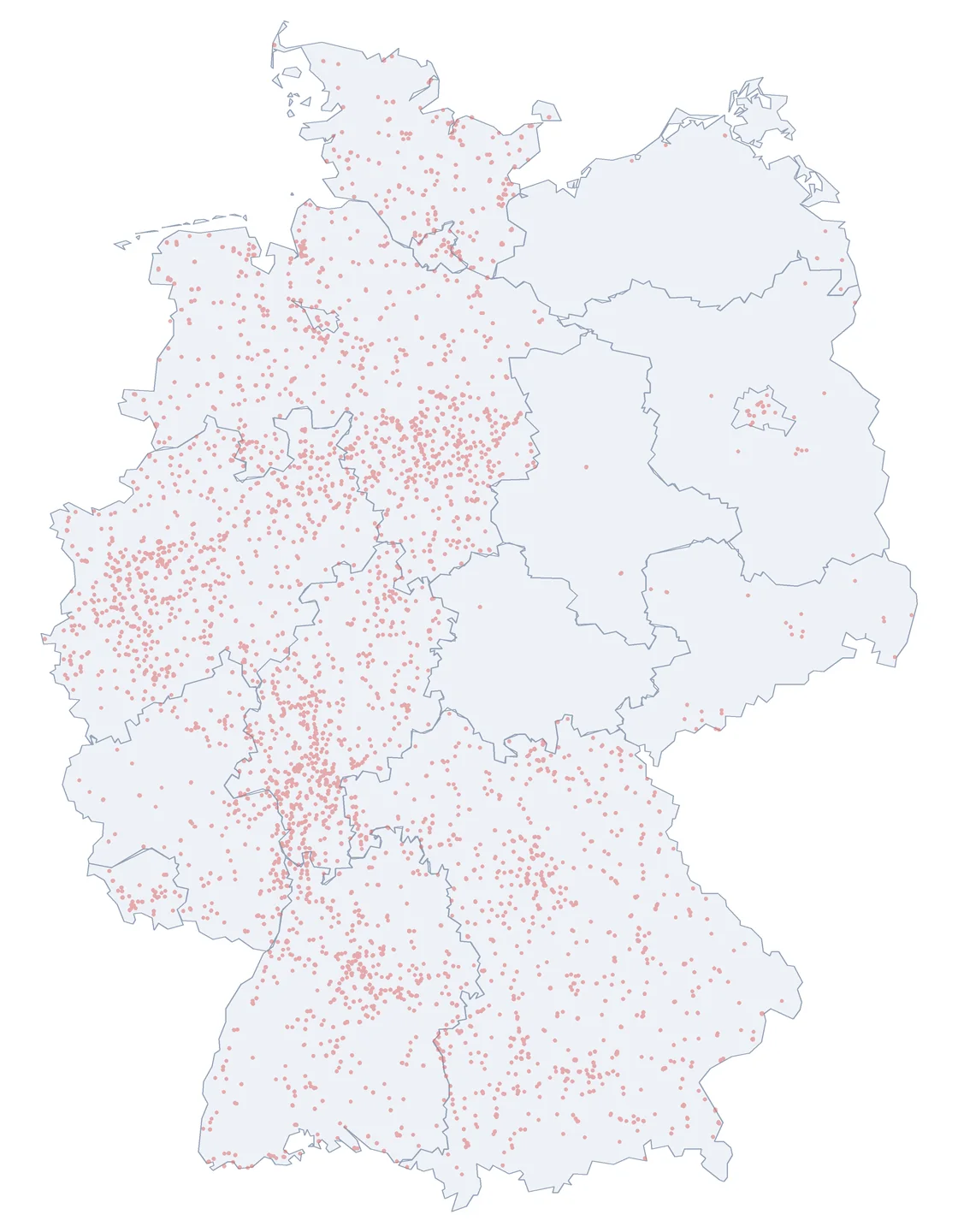 Karte vergrößern Karte: Straßennamen der verlorenen Ostgebiete in Deutschland